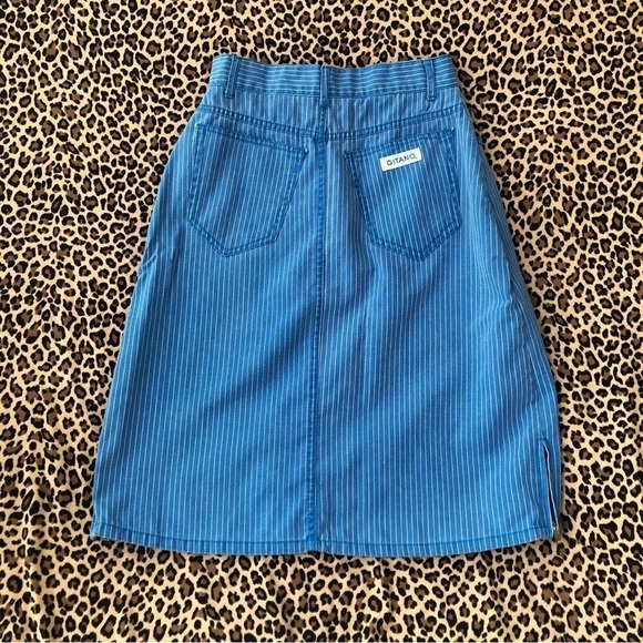 Vintage Skirt Gitano Pin Striped High Waisted Skirt Pastel Side Slit 80s Blue - Picture 2 of 5